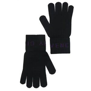 Givenchy Logo Cuff Wool Gloves black and purple